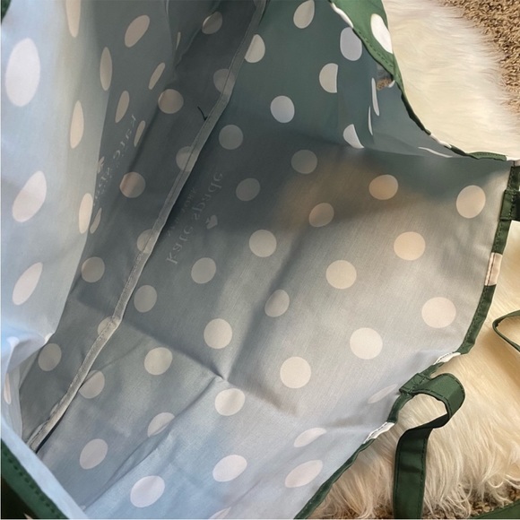 Kate Spade Green White Polka Dots Canvas Tote XL Reusable Shopping Beach Bag - Picture 3 of 3
